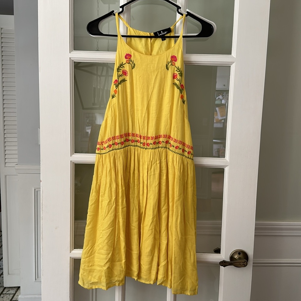 Lulus NWT‎ Sunshine Delight Yellow Embroidered Mini Dress sz M - Picture 3 of 7
